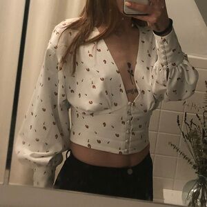 White Floral Button-Up Blouse